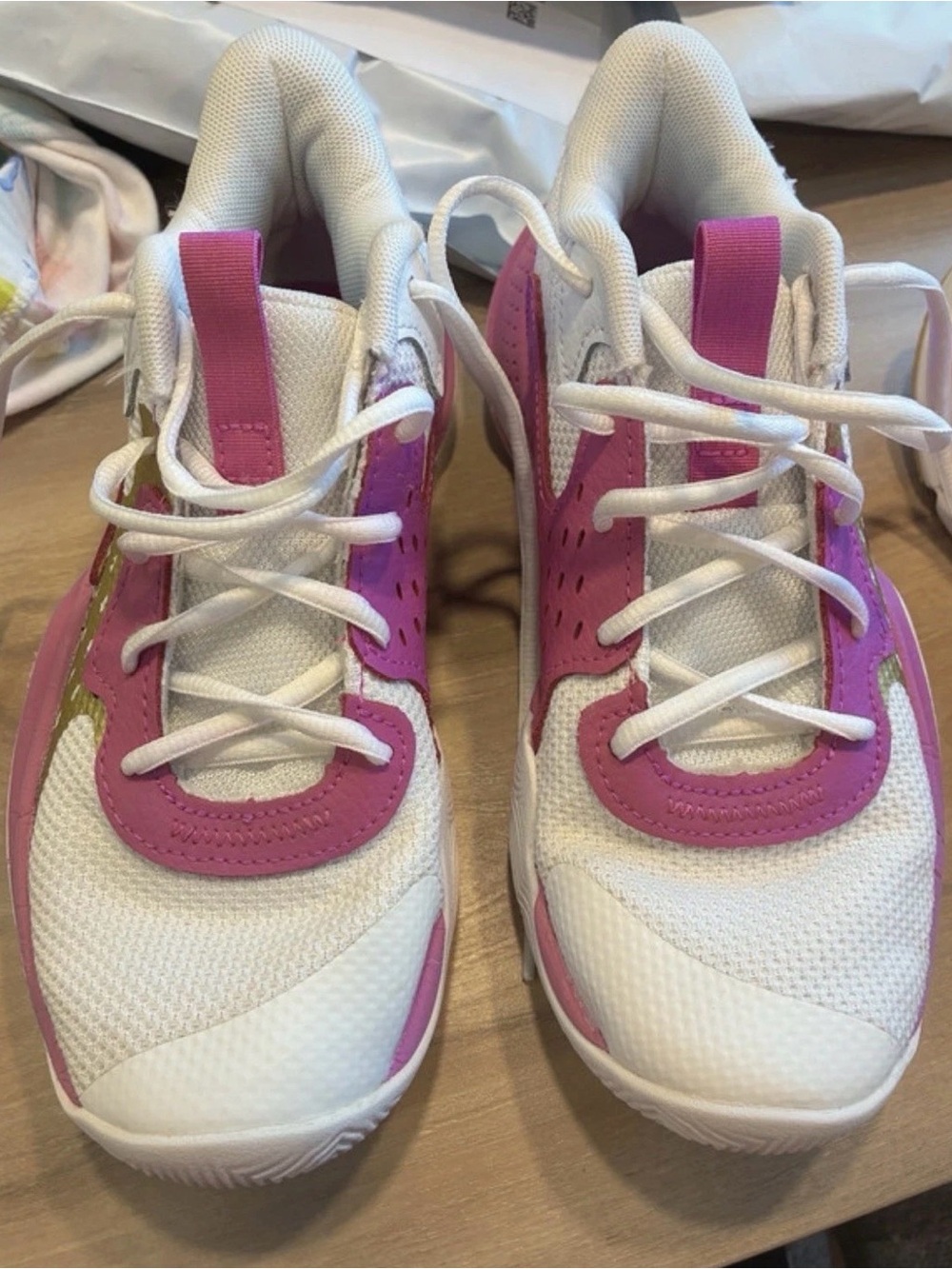 Under Armour Kids White and Pink Sneakers